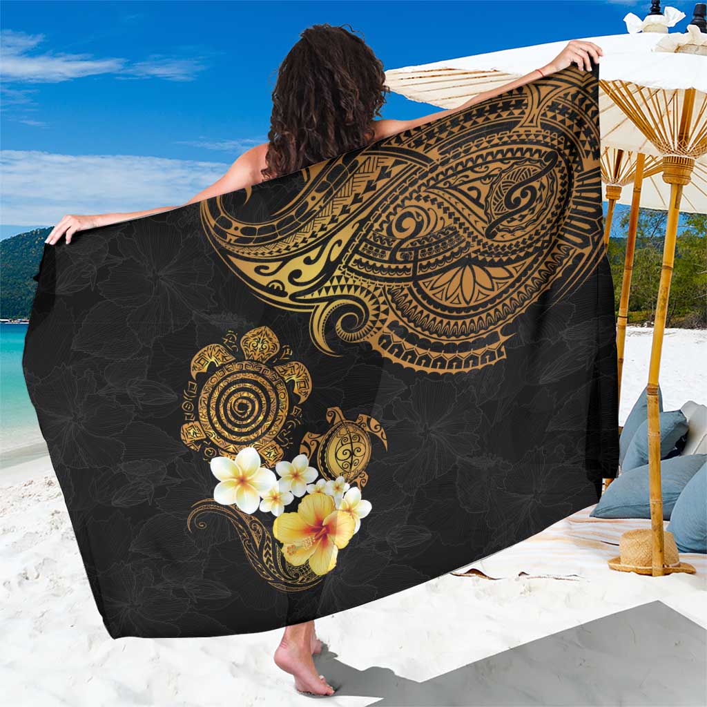 Polynesian Turtle Sarong Plumeria Hibiscus Pattern Black Color LT03 One Size 44 x 66 inches Black - Polynesian Pride