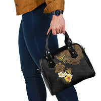 Polynesian Turtle Shoulder Handbag Plumeria Hibiscus Pattern Black Color LT03 - Polynesian Pride