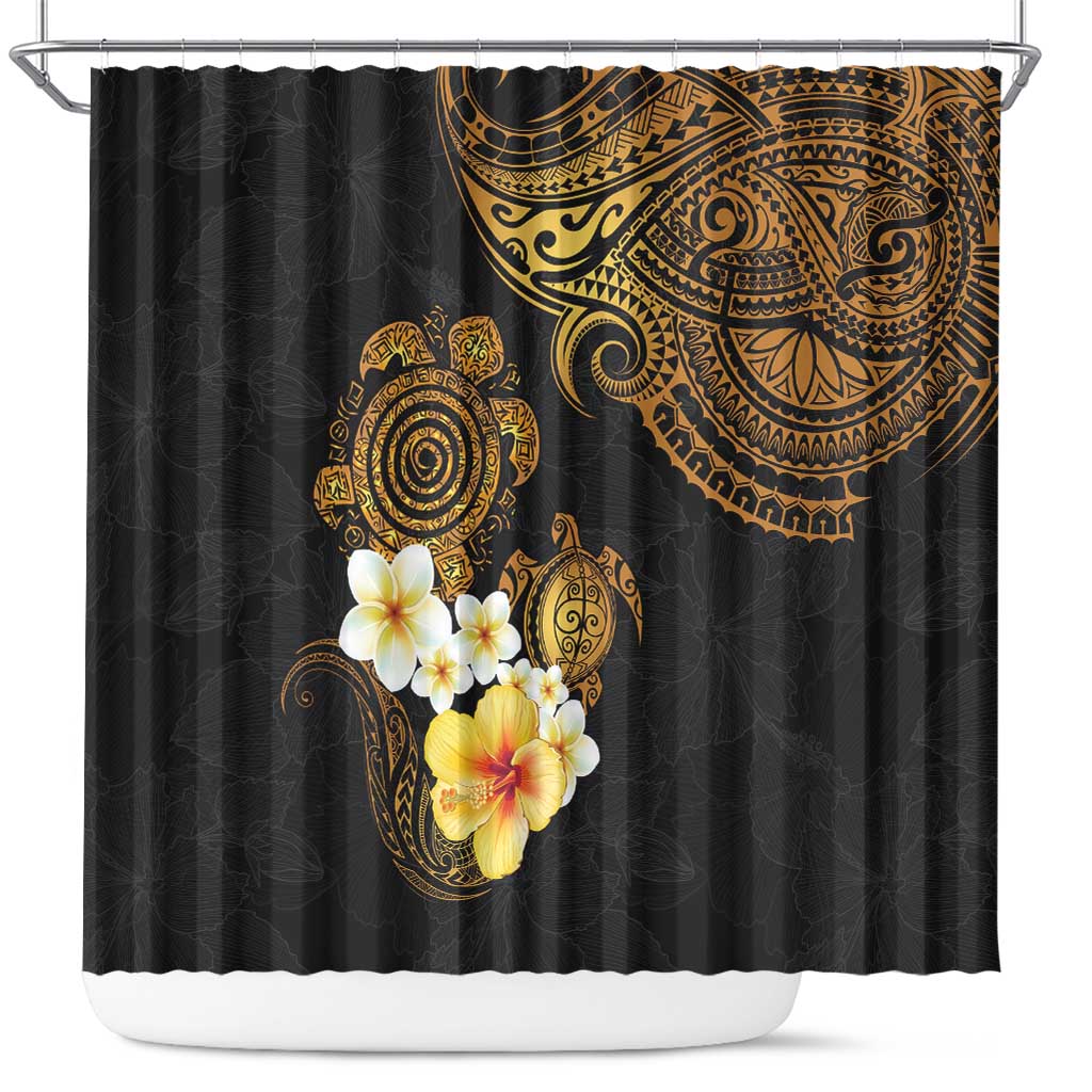 Polynesian Turtle Shower Curtain Plumeria Hibiscus Pattern Black Color LT03 Black - Polynesian Pride