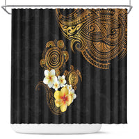 Polynesian Turtle Shower Curtain Plumeria Hibiscus Pattern Black Color LT03 Black - Polynesian Pride