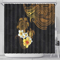 Polynesian Turtle Shower Curtain Plumeria Hibiscus Pattern Black Color LT03 - Polynesian Pride