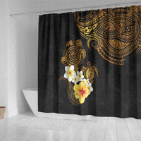 Polynesian Turtle Shower Curtain Plumeria Hibiscus Pattern Black Color LT03 - Polynesian Pride