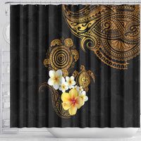 Polynesian Turtle Shower Curtain Plumeria Hibiscus Pattern Black Color LT03 - Polynesian Pride
