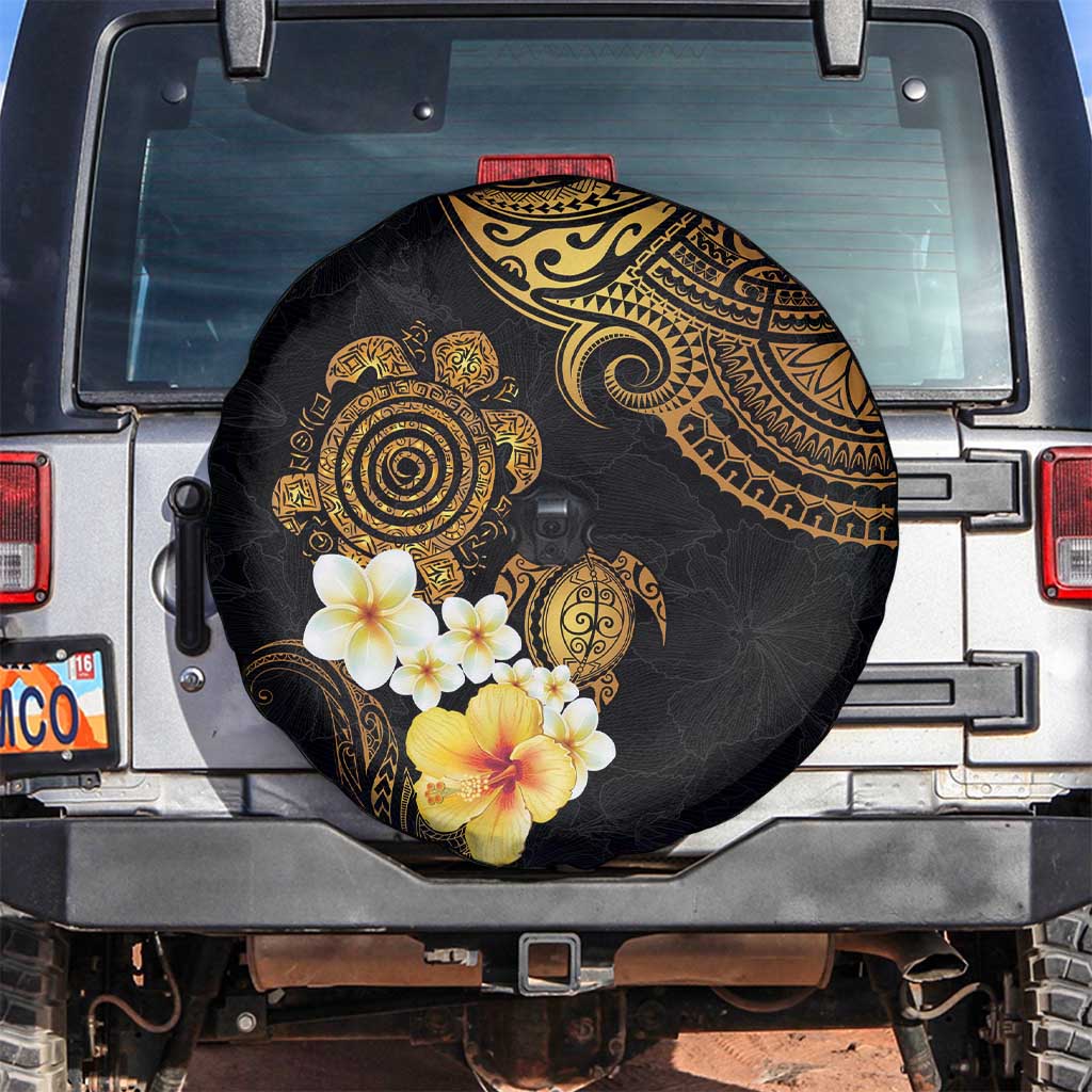 Polynesian Turtle Spare Tire Cover Plumeria Hibiscus Pattern Black Color