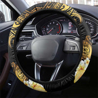 Polynesian Turtle Steering Wheel Cover Plumeria Hibiscus Pattern Black Color LT03 - Polynesian Pride