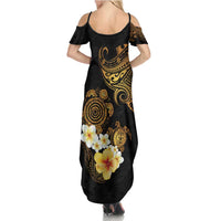 Polynesian Turtle Summer Maxi Dress Plumeria Hibiscus Pattern Black Color LT03 - Polynesian Pride