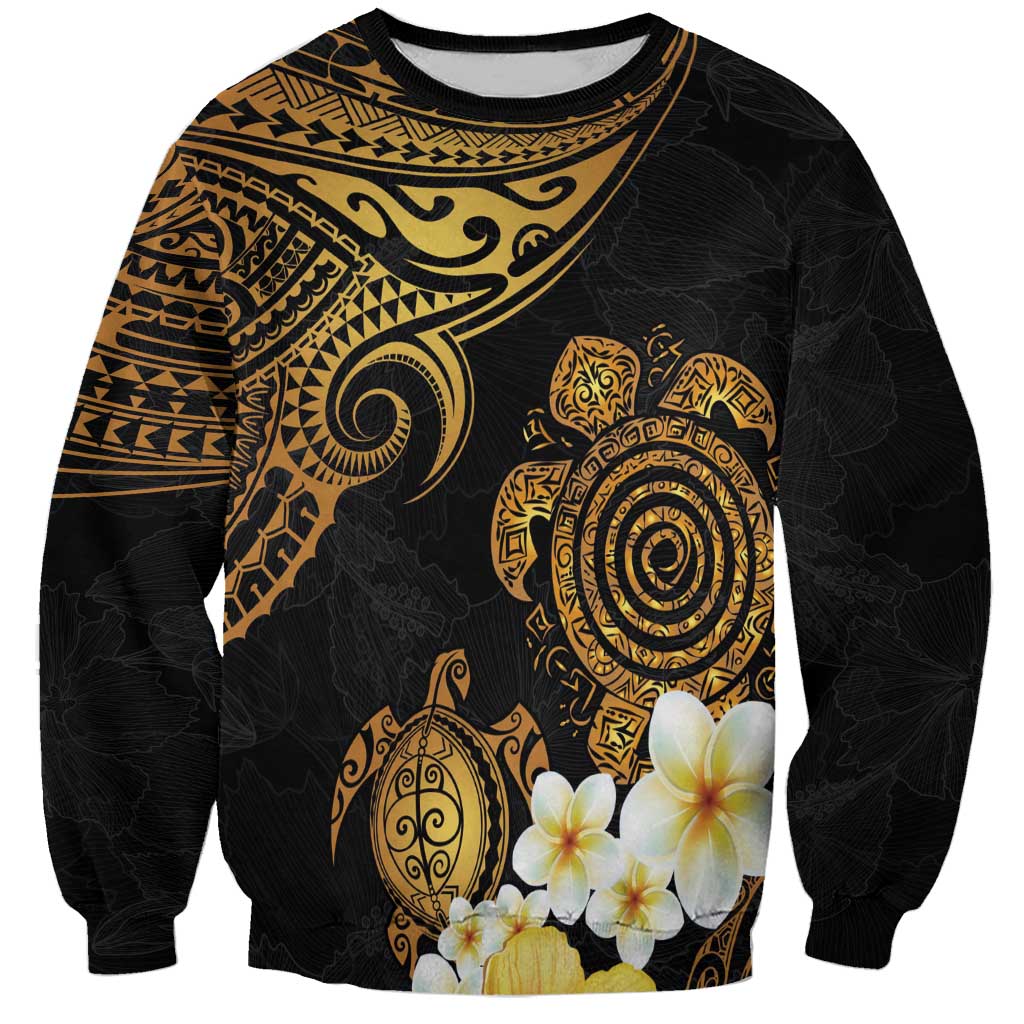 Polynesian Turtle Sweatshirt Plumeria Hibiscus Pattern Black Color LT03 Unisex Black - Polynesian Pride