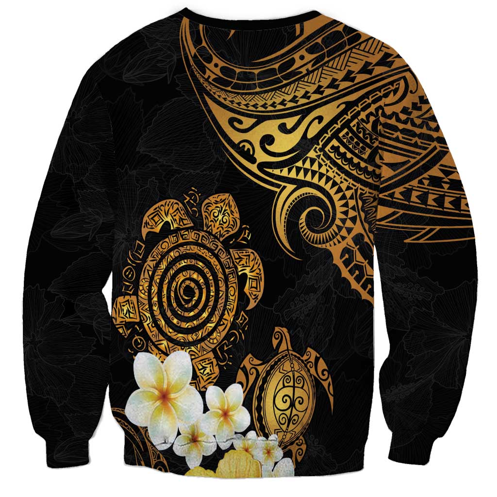 Polynesian Turtle Sweatshirt Plumeria Hibiscus Pattern Black Color LT03 - Polynesian Pride