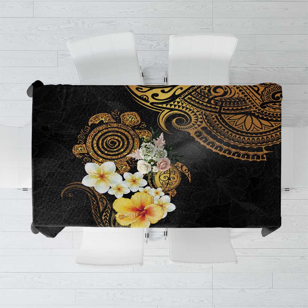 Polynesian Turtle Tablecloth Plumeria Hibiscus Pattern Black Color