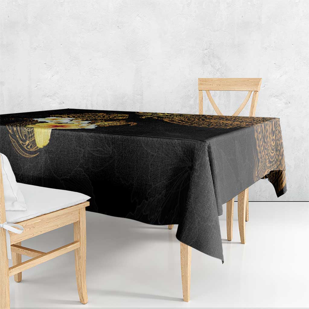 Polynesian Turtle Tablecloth Plumeria Hibiscus Pattern Black Color LT03 - Polynesian Pride