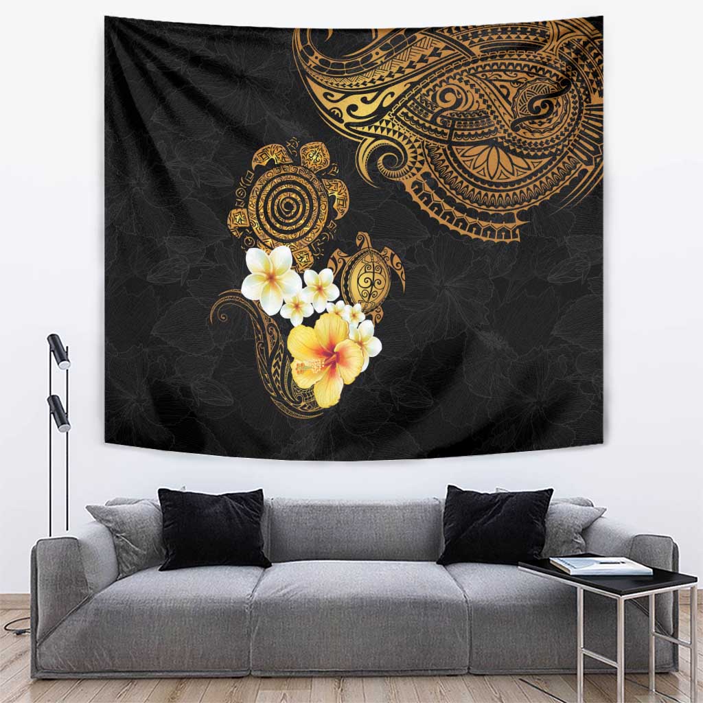 Polynesian Turtle Tapestry Plumeria Hibiscus Pattern Black Color LT03 Black - Polynesian Pride