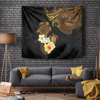 Polynesian Turtle Tapestry Plumeria Hibiscus Pattern Black Color LT03 - Polynesian Pride