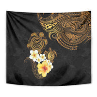 Polynesian Turtle Tapestry Plumeria Hibiscus Pattern Black Color LT03 - Polynesian Pride