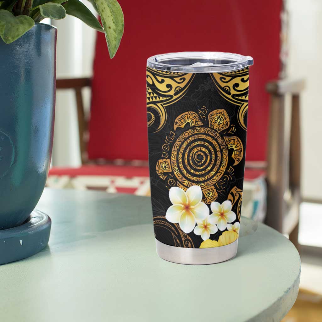 Polynesian Turtle Tumbler Cup Plumeria Hibiscus Pattern Black Color LT03 - Polynesian Pride