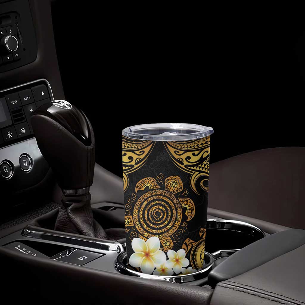Polynesian Turtle Tumbler Cup Plumeria Hibiscus Pattern Black Color LT03 - Polynesian Pride