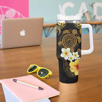 Polynesian Turtle Tumbler With Handle Plumeria Hibiscus Pattern Black Color LT03 - Polynesian Pride