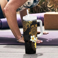 Polynesian Turtle Tumbler With Handle Plumeria Hibiscus Pattern Black Color LT03 - Polynesian Pride