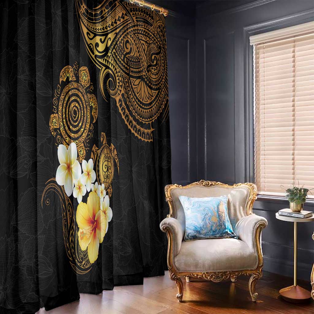Polynesian Turtle Window Curtain Plumeria Hibiscus Pattern Black Color LT03 - Polynesian Pride