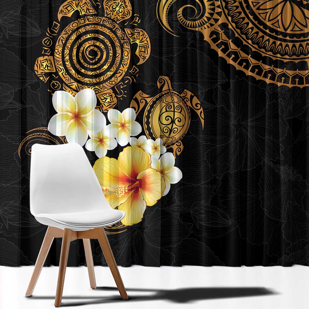 Polynesian Turtle Window Curtain Plumeria Hibiscus Pattern Black Color LT03 - Polynesian Pride