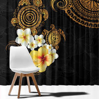 Polynesian Turtle Window Curtain Plumeria Hibiscus Pattern Black Color LT03 - Polynesian Pride