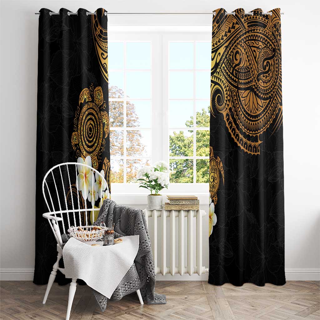 Polynesian Turtle Window Curtain Plumeria Hibiscus Pattern Black Color LT03 - Polynesian Pride