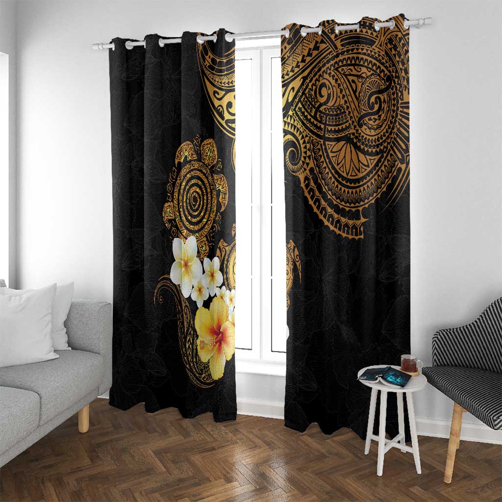 Polynesian Turtle Window Curtain Plumeria Hibiscus Pattern Black Color LT03 With Grommets Black - Polynesian Pride