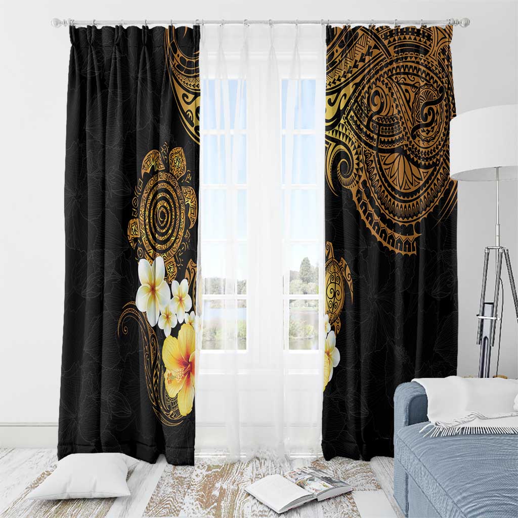 Polynesian Turtle Window Curtain Plumeria Hibiscus Pattern Black Color LT03 - Polynesian Pride
