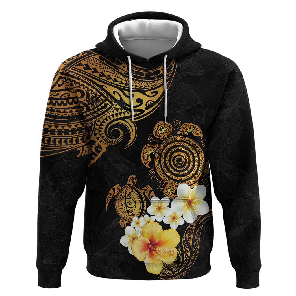 Polynesian Turtle Zip Hoodie Plumeria Hibiscus Pattern Black Color LT03 Pullover Hoodie Black - Polynesian Pride