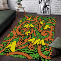 New Zealand Kowhai Flowers Area Rug Maori Koru Pattern LT03 Orange - Polynesian Pride