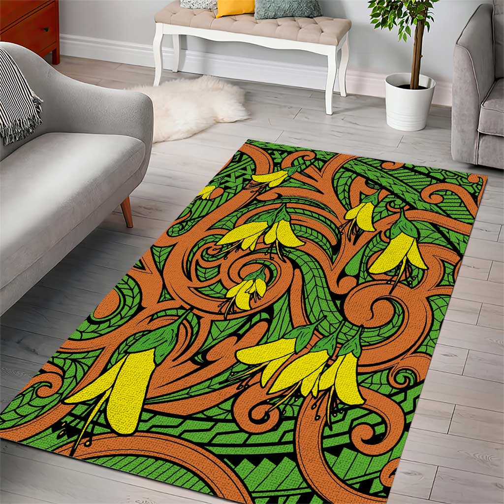 New Zealand Kowhai Flowers Area Rug Maori Koru Pattern LT03 - Polynesian Pride