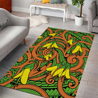 New Zealand Kowhai Flowers Area Rug Maori Koru Pattern LT03 - Polynesian Pride