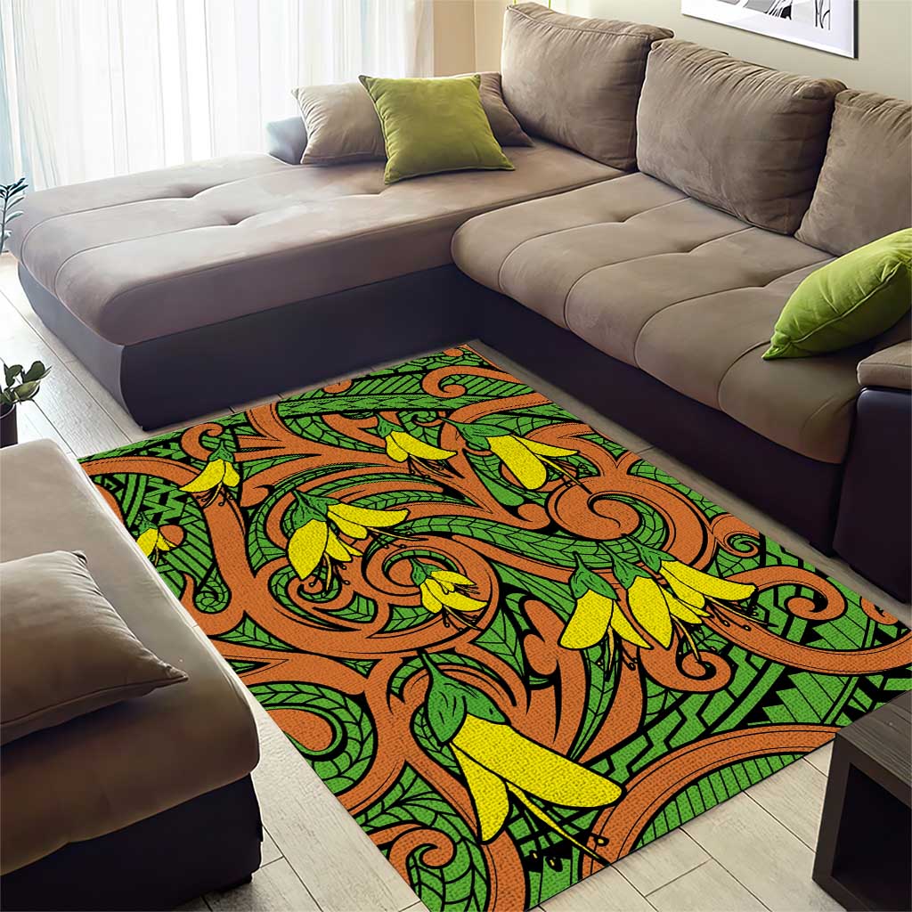 New Zealand Kowhai Flowers Area Rug Maori Koru Pattern LT03 - Polynesian Pride