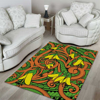 New Zealand Kowhai Flowers Area Rug Maori Koru Pattern LT03 - Polynesian Pride