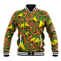 New Zealand Kowhai Flowers Baseball Jacket Maori Koru Pattern LT03 Unisex Orange - Polynesian Pride