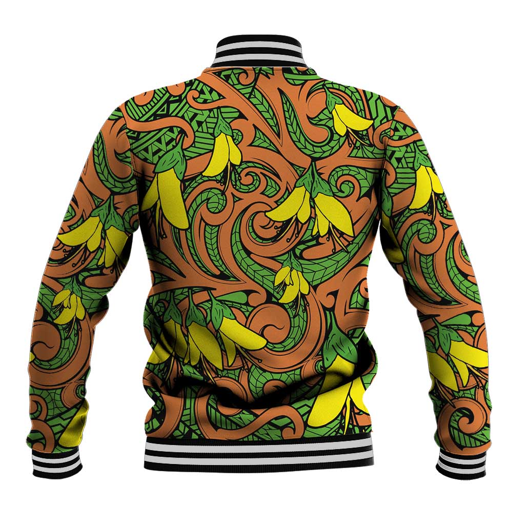 New Zealand Kowhai Flowers Baseball Jacket Maori Koru Pattern LT03 - Polynesian Pride