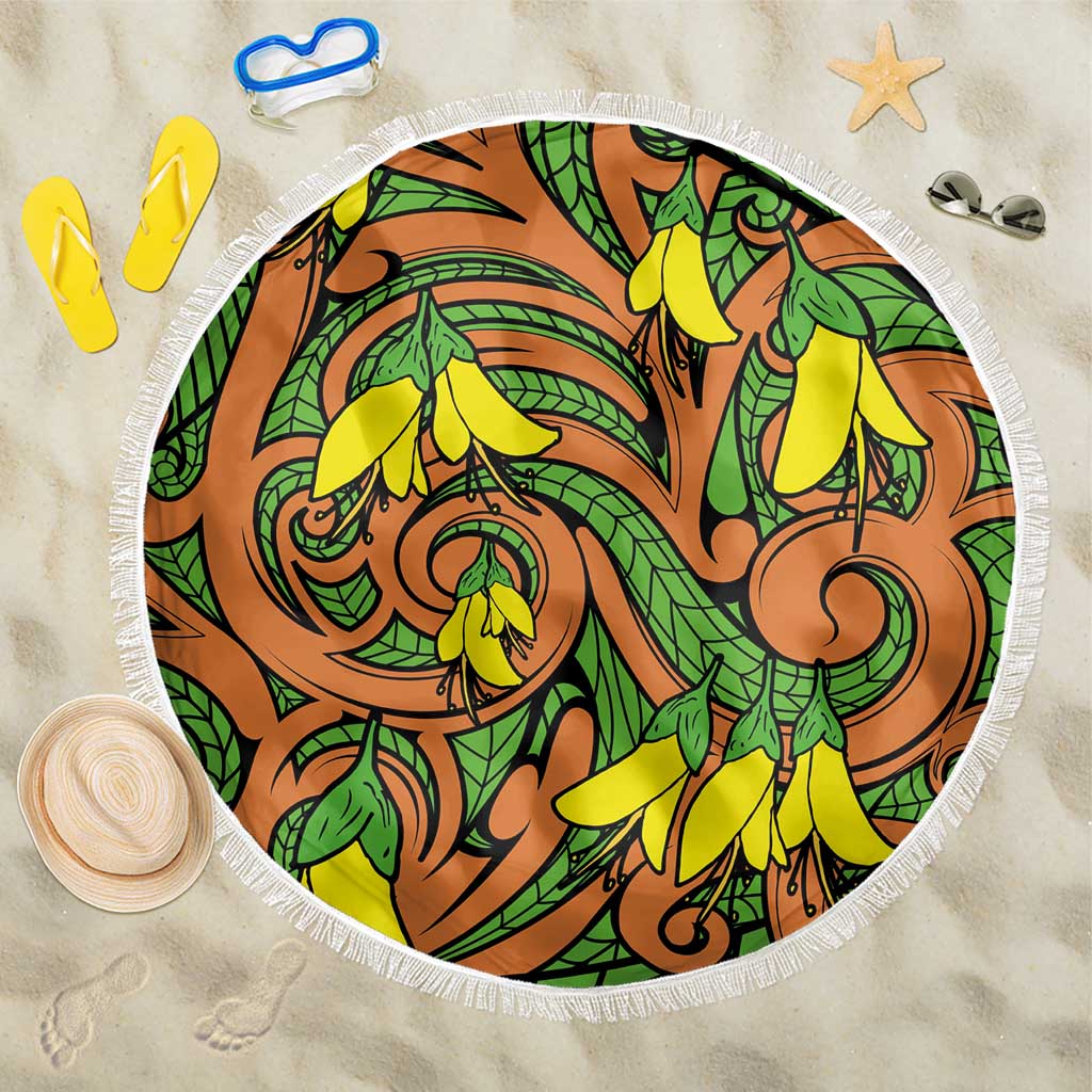 New Zealand Kowhai Flowers Beach Blanket Maori Koru Pattern LT03 One Size 150cm Orange - Polynesian Pride