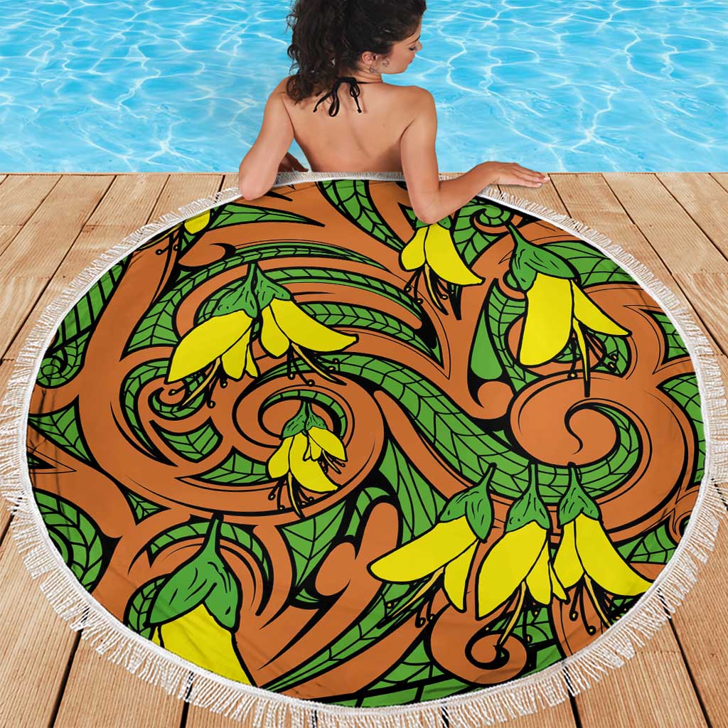 New Zealand Kowhai Flowers Beach Blanket Maori Koru Pattern LT03 - Polynesian Pride
