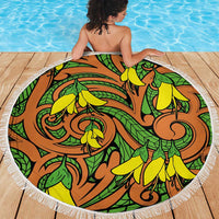 New Zealand Kowhai Flowers Beach Blanket Maori Koru Pattern LT03 - Polynesian Pride