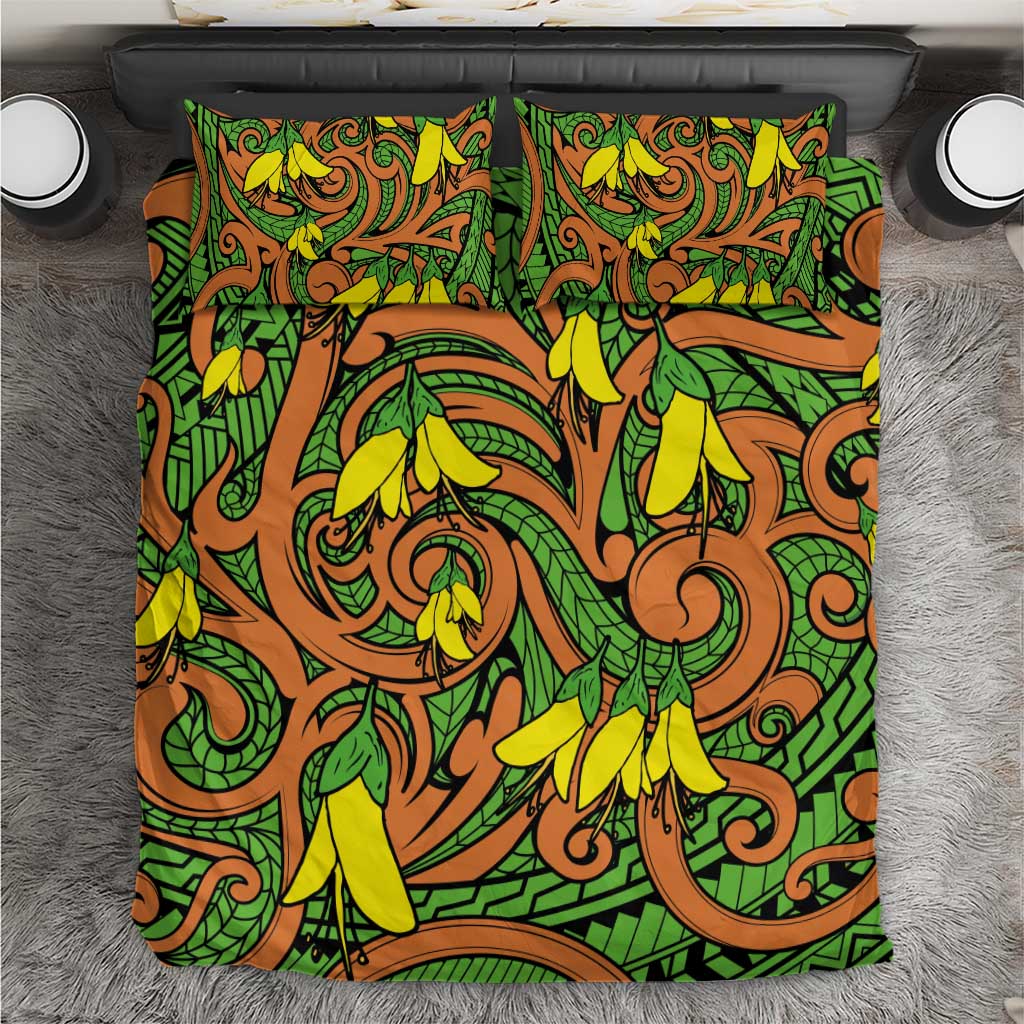 New Zealand Kowhai Flowers Bedding Set Maori Koru Pattern LT03 Orange - Polynesian Pride