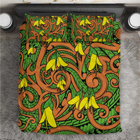 New Zealand Kowhai Flowers Bedding Set Maori Koru Pattern LT03 Orange - Polynesian Pride