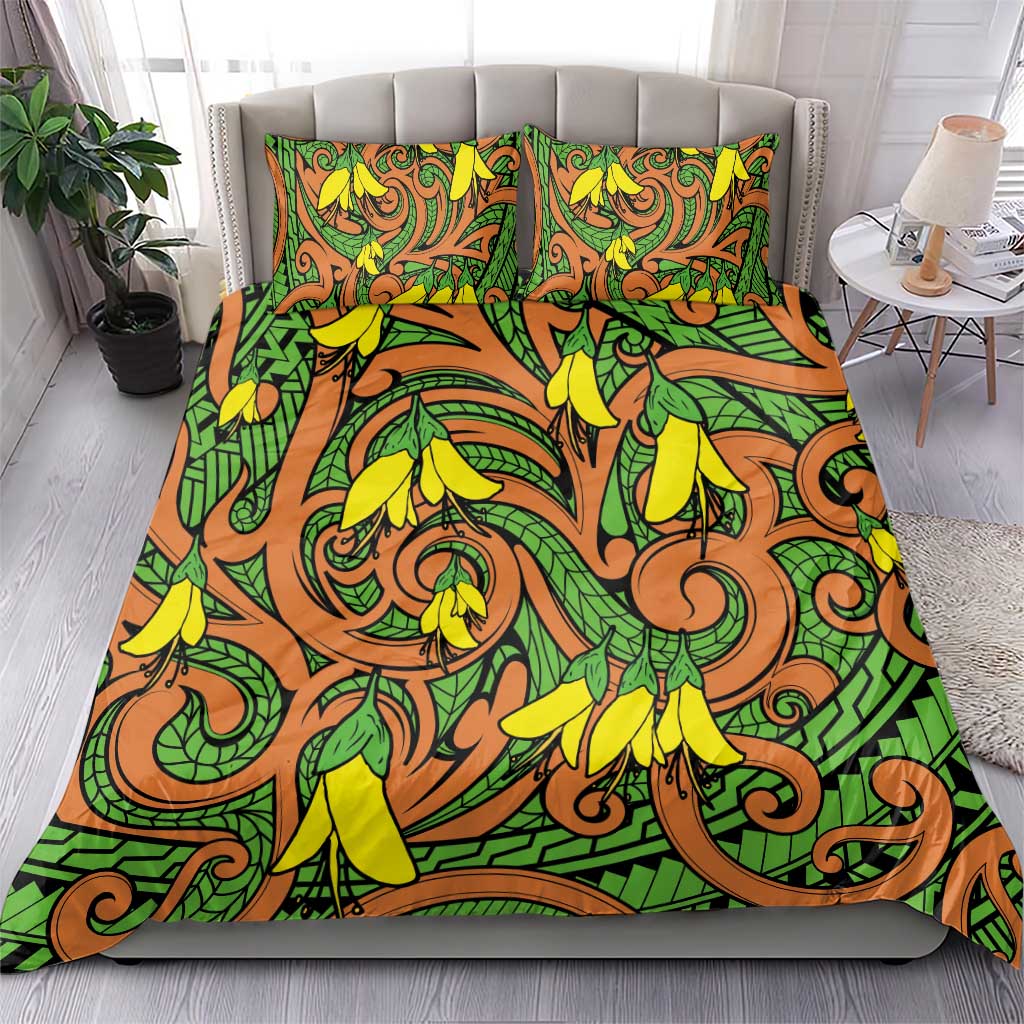 New Zealand Kowhai Flowers Bedding Set Maori Koru Pattern LT03 - Polynesian Pride