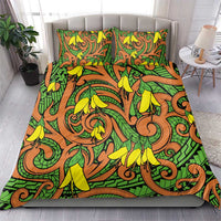 New Zealand Kowhai Flowers Bedding Set Maori Koru Pattern LT03 - Polynesian Pride