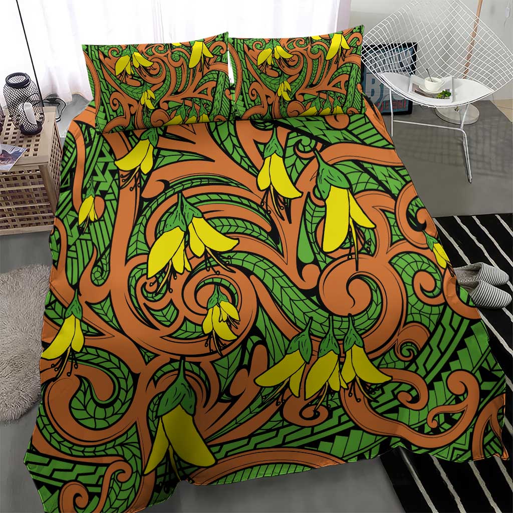 New Zealand Kowhai Flowers Bedding Set Maori Koru Pattern LT03 - Polynesian Pride