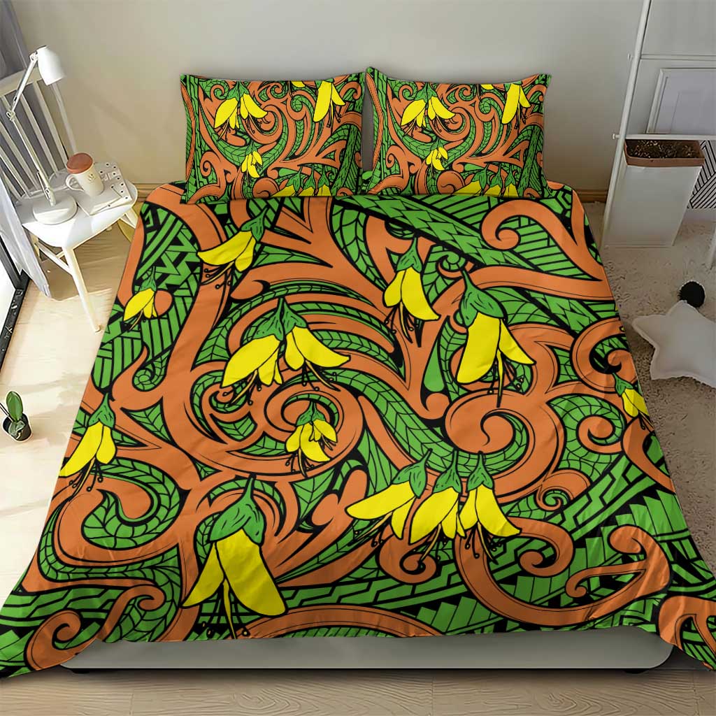 New Zealand Kowhai Flowers Bedding Set Maori Koru Pattern LT03 - Polynesian Pride