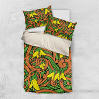 New Zealand Kowhai Flowers Bedding Set Maori Koru Pattern LT03 US Twin 172cm x 218cm Orange - Polynesian Pride