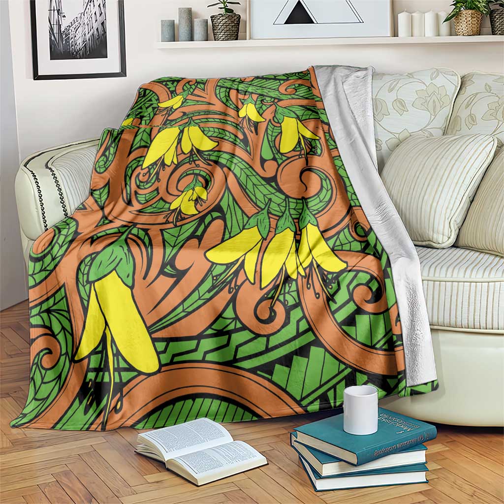 New Zealand Kowhai Flowers Blanket Maori Koru Pattern LT03 Orange - Polynesian Pride