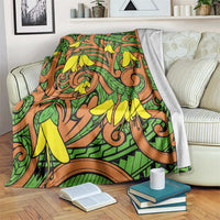 New Zealand Kowhai Flowers Blanket Maori Koru Pattern LT03 Orange - Polynesian Pride