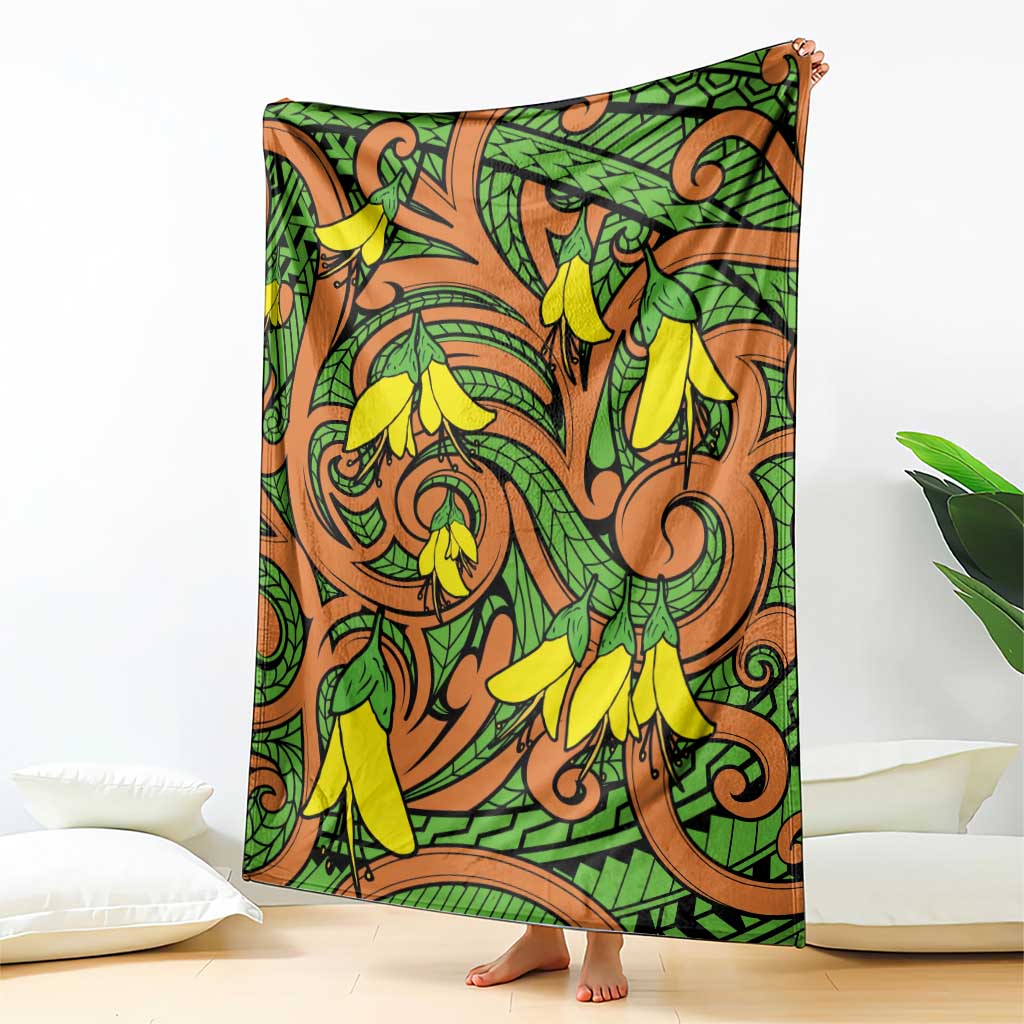 New Zealand Kowhai Flowers Blanket Maori Koru Pattern LT03 - Polynesian Pride