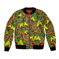 New Zealand Kowhai Flowers Bomber Jacket Maori Koru Pattern LT03 Unisex Orange - Polynesian Pride
