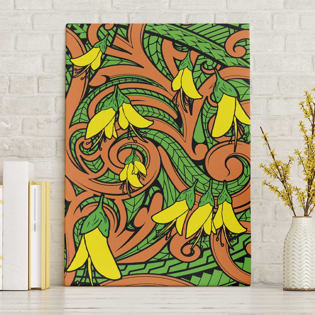 New Zealand Kowhai Flowers Canvas Wall Art Maori Koru Pattern LT03 Without Frame Orange - Polynesian Pride